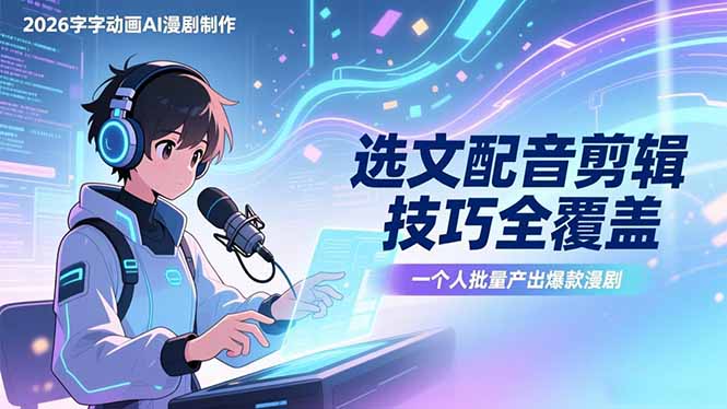 2026字字动画AI漫剧制作-1期，选文配音剪辑技巧全覆盖，一个人就能批量产出爆款漫剧-轻资本网