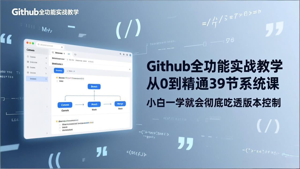 GitHub-全功能实战教学，从0到精通39节系统课，小白一学就会彻底吃透版本控制-轻资本网