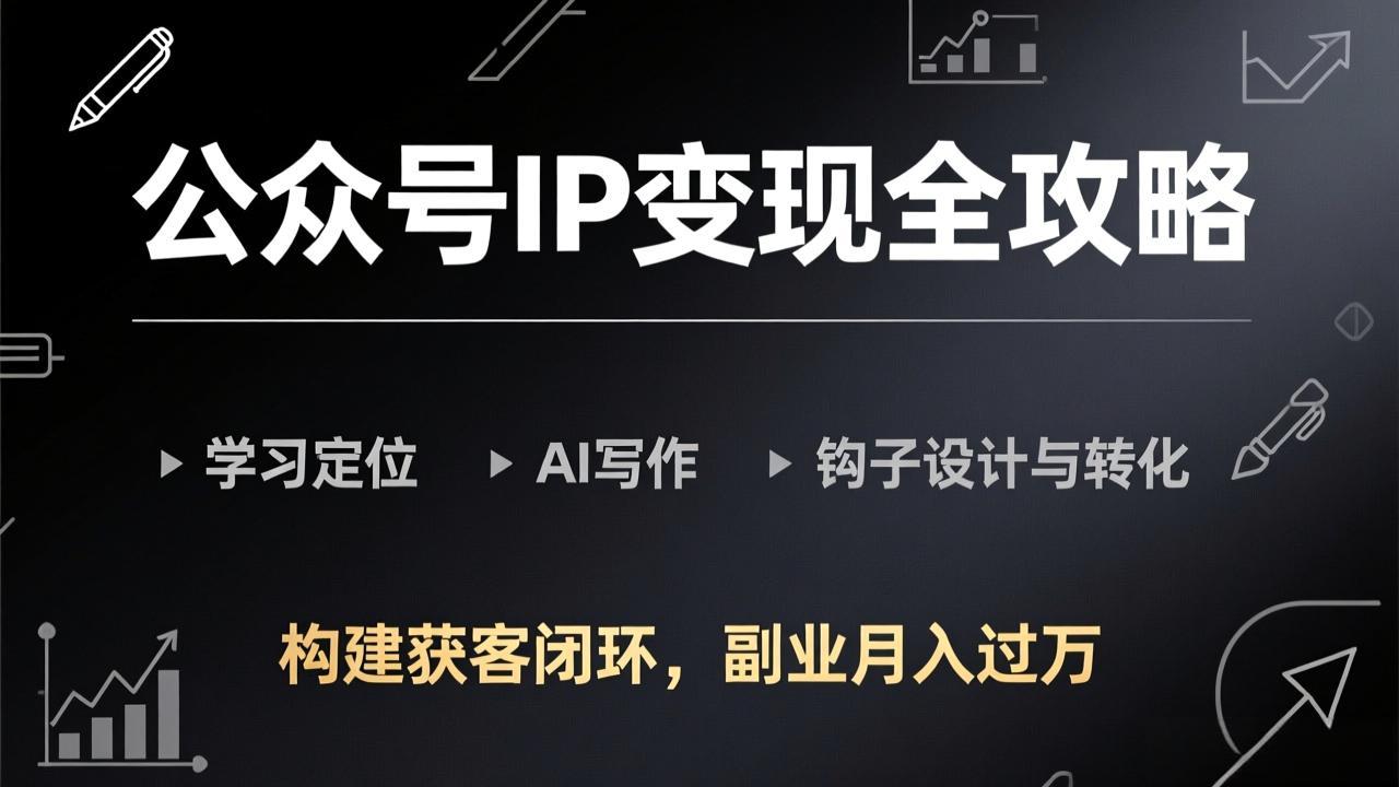 公众号IP变现全攻略-更新，学习定位、AI写作、钩子设计与转化，构建获客闭环，副业月入过万-轻资本网