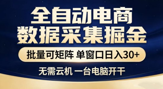独家电商数据全自动采集项目，批量可矩阵，单窗口轻松日入3张+【揭秘】-轻资本网