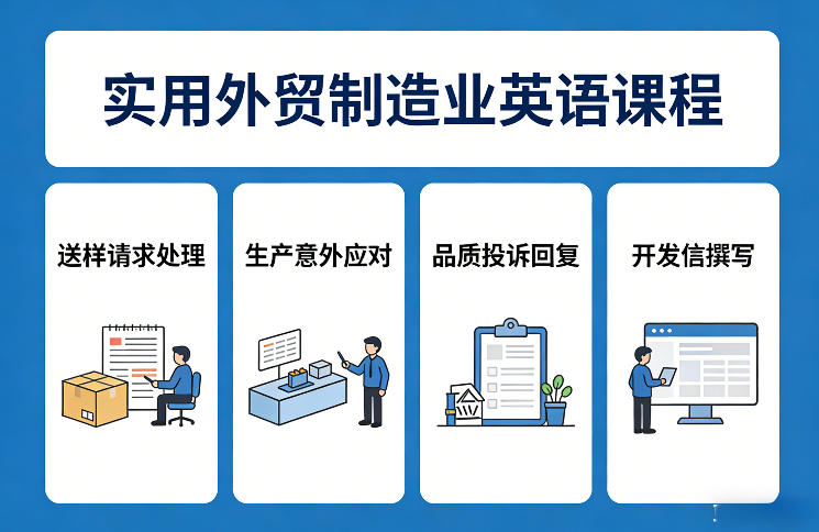 实用外贸制造业英语课程，教你专业处理送样请求、应对生产意外、回复品质投诉、撰写开发信等-轻资本网
