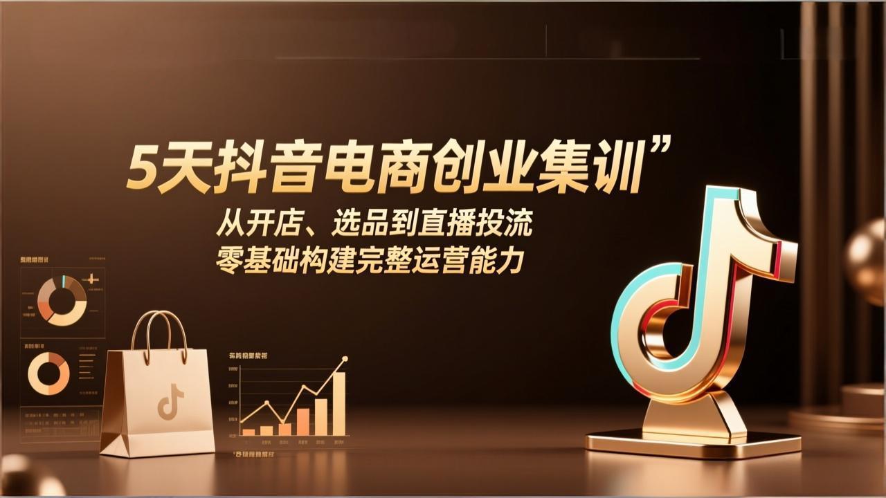 5天抖音电商创业集训：从开店、选品到直播投流，零基础构建完整运营能力-轻资本网