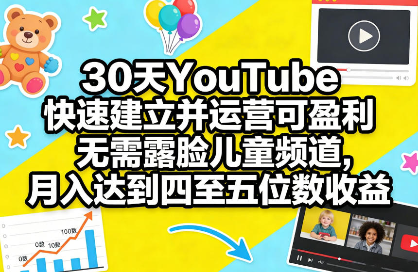 30天YouTube快速建立并运营可盈利无需露脸儿童频道，月入达到四至五位数收益-轻资本网