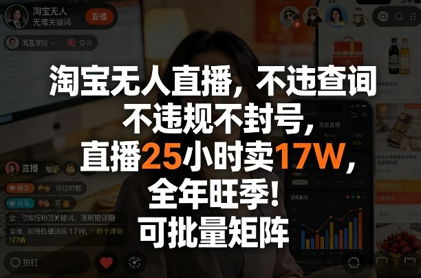 淘宝无人直播，不违规不封号，直播25小时卖17W，全年旺季！可批量矩阵【揭秘】-轻资本网