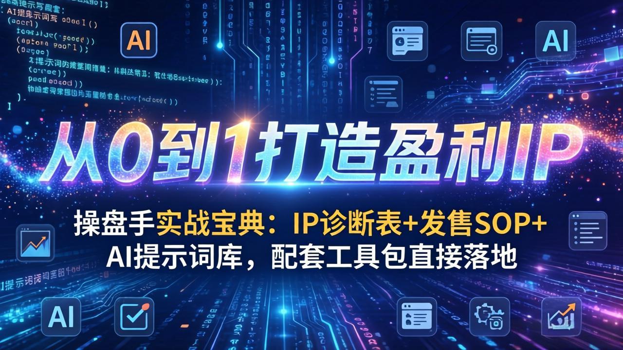 操盘手实战宝典：IP诊断表+发售SOP+AI提示词库，配套工具包直接落地，从0到1打造盈利IP-轻资本网