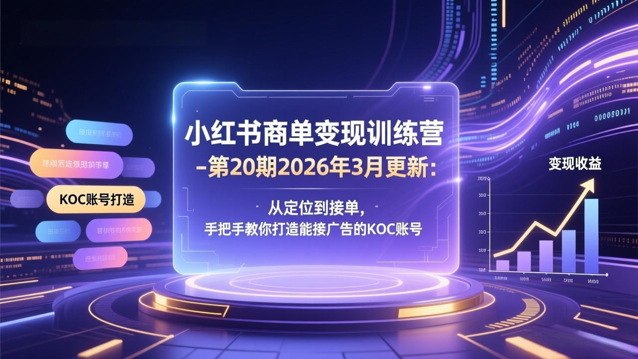 小红书商单变现训练营-第20期26年3月更新：从定位到接单，手把手教你打造能接广告的KOC账号-轻资本网