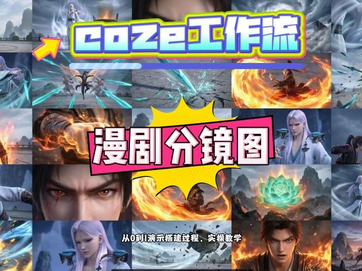 通过Coze工作流，制作《动漫分镜图》，两分钟制作完成25宫格分镜图，从0到1演示搭建过程，实操教学-轻资本网