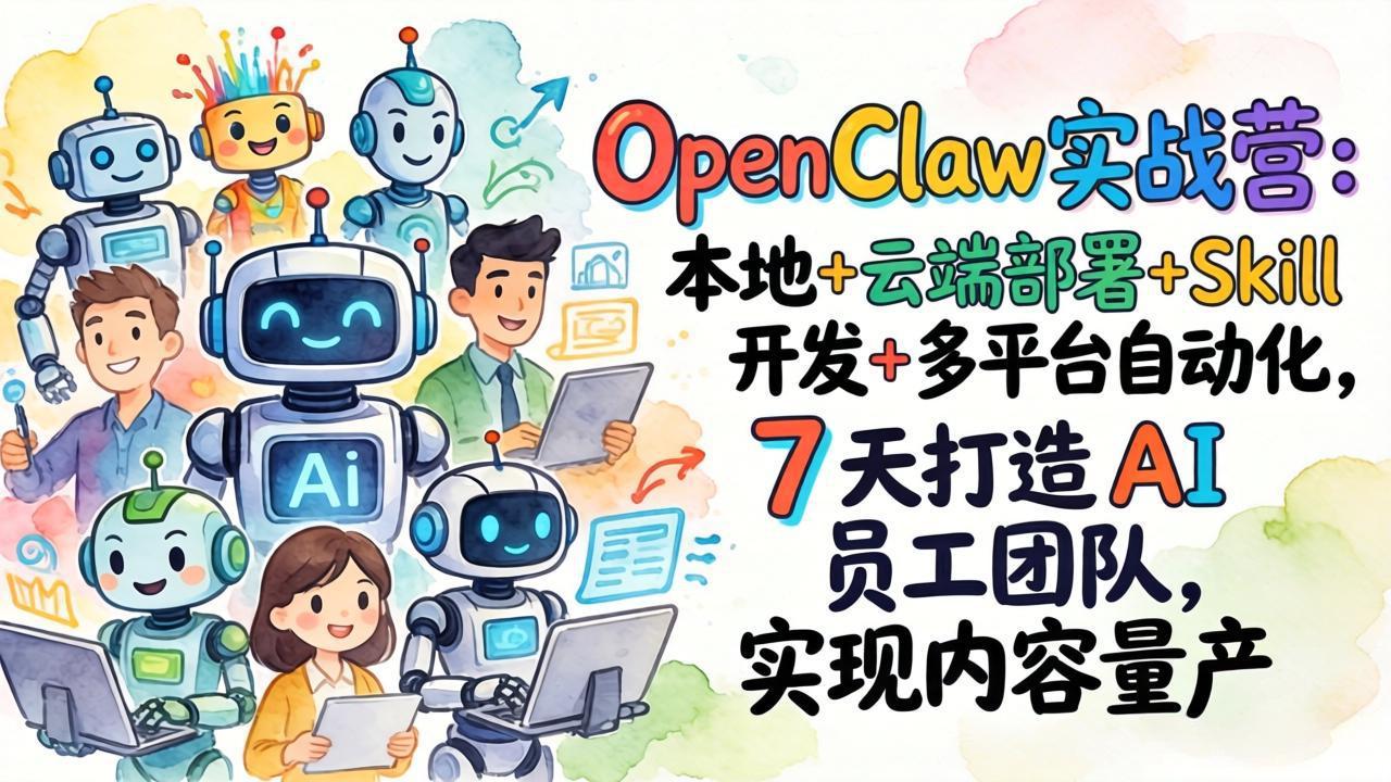 OpenClaw实战营：本地+云端部署+Skill开发+多平台自动化，7 天打造 AI 员工团队，实现内容量产-轻资本网