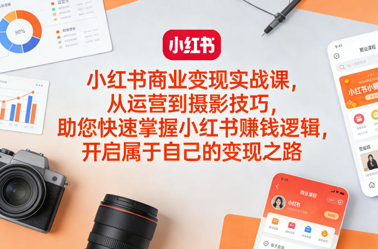小红书商业变现实战课，从运营到摄影技巧，助您快速掌握小红书賺钱逻辑，开启属于自己的变现之路-轻资本网