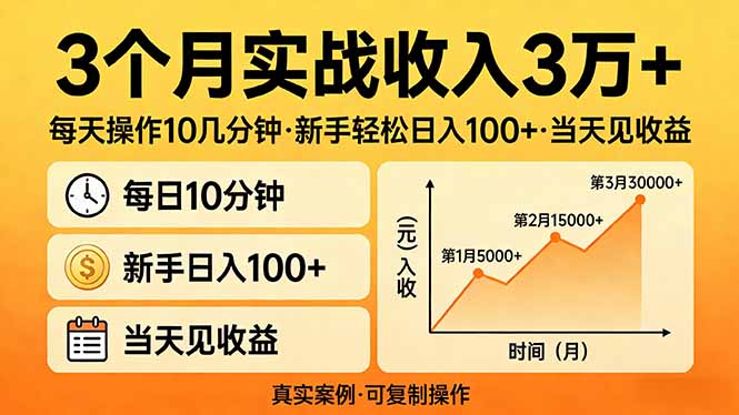 3个月实战收入3万+，每天操作10几分钟，新手轻松日入100+，当天见收益-轻资本网
