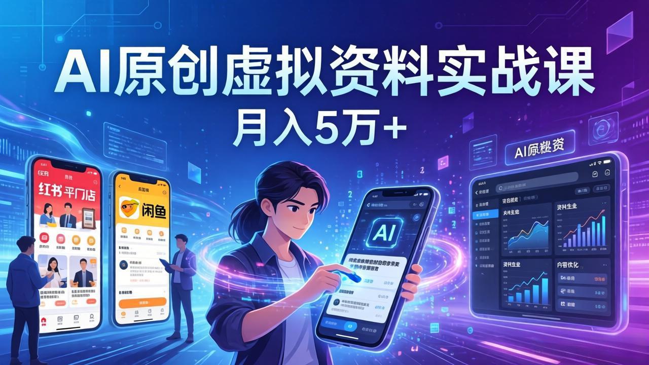 AI原创虚拟资料实战课：2026新机会，小红书闲鱼开店，普通人用AI轻松变现，月入5万+-轻资本网