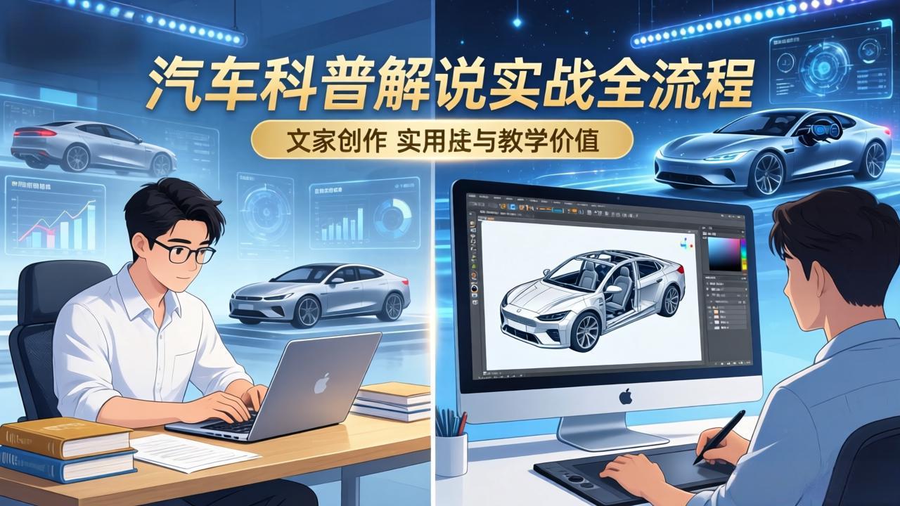 抖音汽车科普解说实战：文案+动画+画面处理+去水印全流程，打造专业汽车科普视频-轻资本网