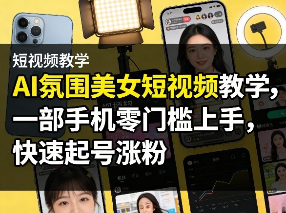 AI氛围美女短视频教学，一部手机零门槛上手，快速起号涨粉-轻资本网