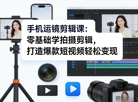 手机运镜剪辑课：零基础学拍摄剪辑，打造爆款短视频轻松变现-轻资本网