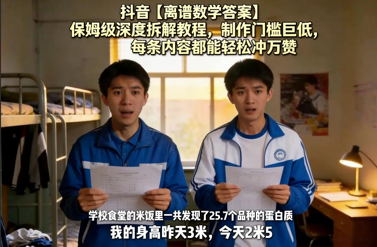 抖音【离谱数学答案】保姆级深度拆解教程，制作门槛巨低，每条内容都能轻松冲万赞，附详细步骤-轻资本网