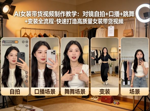 AI女装带货视频制作教学，对镜自拍、口播、跳舞、变装全流程，快速打造高质量女装带货视频-轻资本网