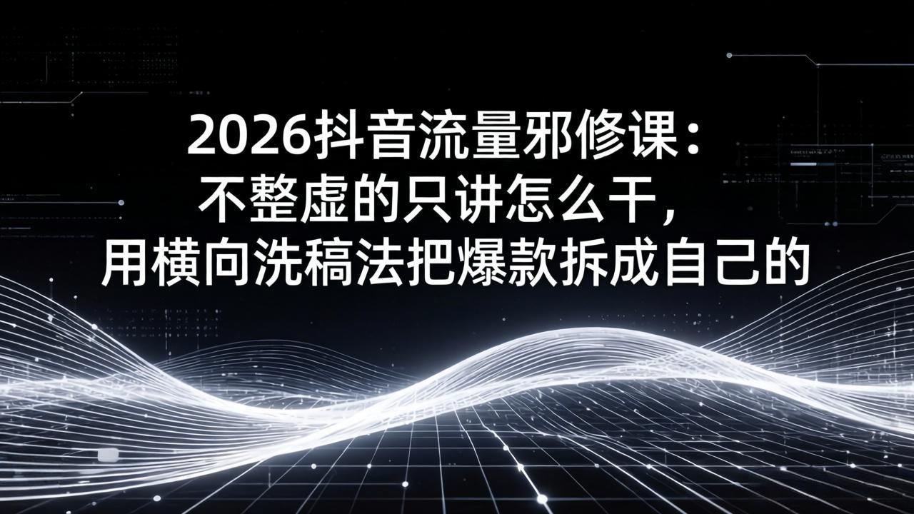 2026抖音流量邪修课：不整虚的只讲怎么干，用横向洗稿法把爆款拆成自己的-轻资本网