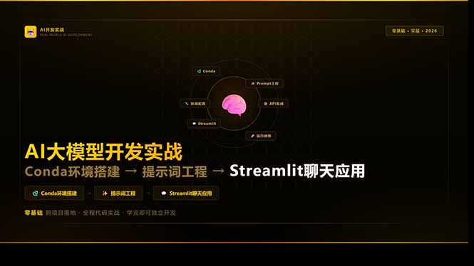 AI大模型开发实战：Conda环境搭建→提示词工程→Streamlit聊天应用，零基础到项目落地-轻资本网