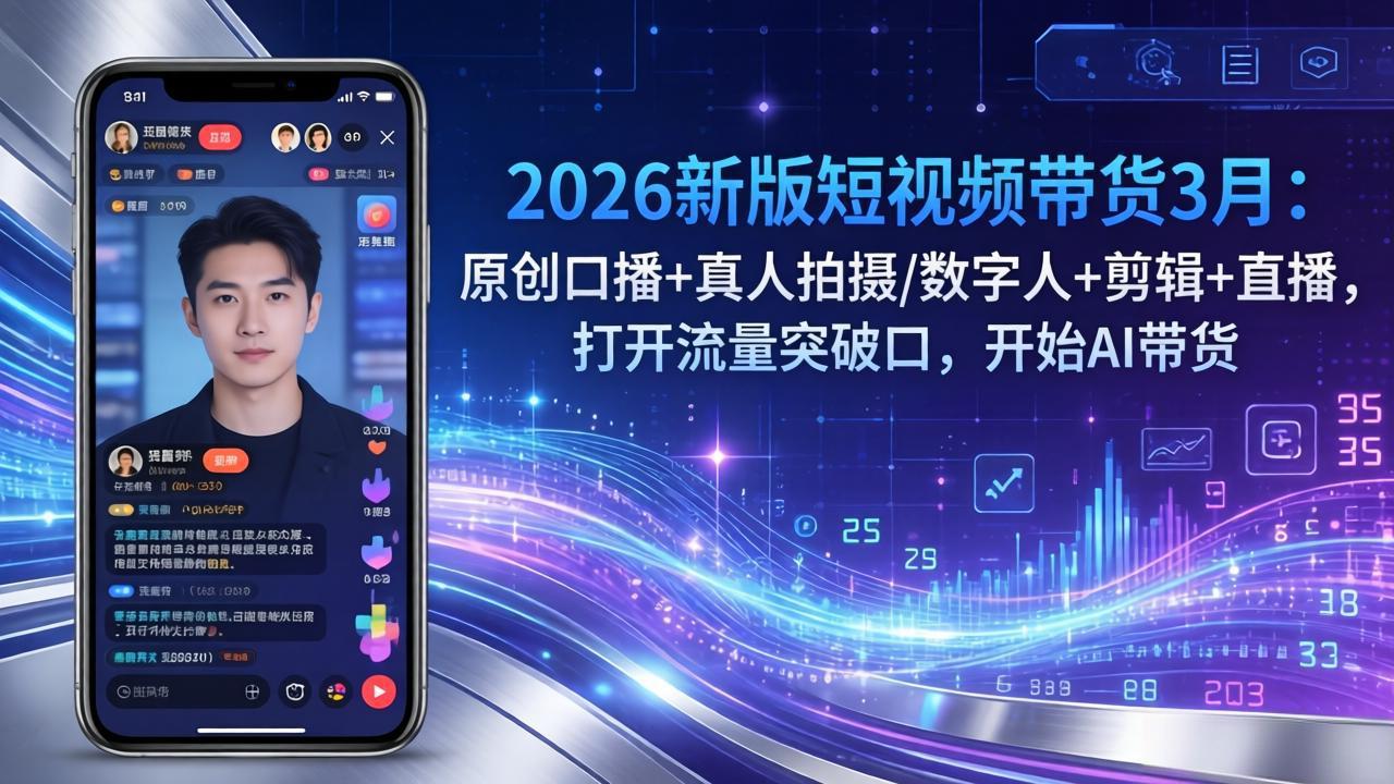 2026新版短视频带货3月：原创口播+真人拍摄/数字人+剪辑+直播，打开流量突破口，开始AI带货-轻资本网