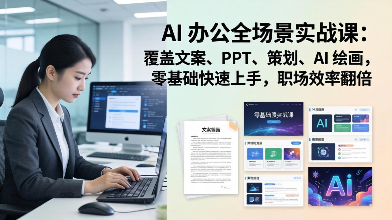 AI 办公全场景实战课：覆盖文案、PPT、策划、AI 绘画，零基础快速上手，职场效率翻倍-轻资本网
