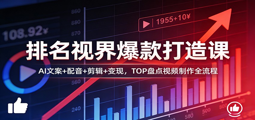 排名视界爆款打造课：AI文案+配音+剪辑+变现，TOP盘点视频制作全流程-轻资本网