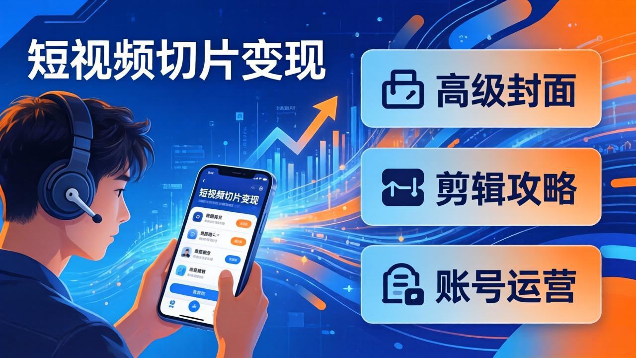 短视频切片变现速成班2.0：高级封面+剪辑攻略+账号运营，0基础小白快速入局副业-轻资本网