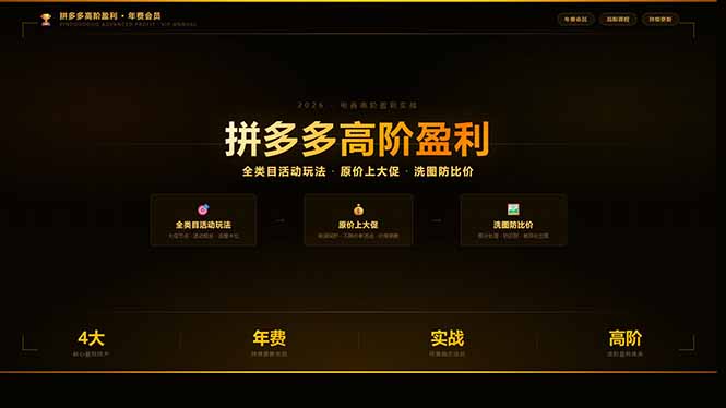 拼多多高阶盈利年费会员：全类目活动玩法、原价上大促、洗图防比价等核心盈利技术(更新26年3月-轻资本网