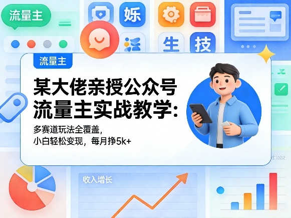 某大佬亲授公众号流量主实战教学：多赛道玩法全覆盖，小白轻松变现，每月多挣5k+-轻资本网