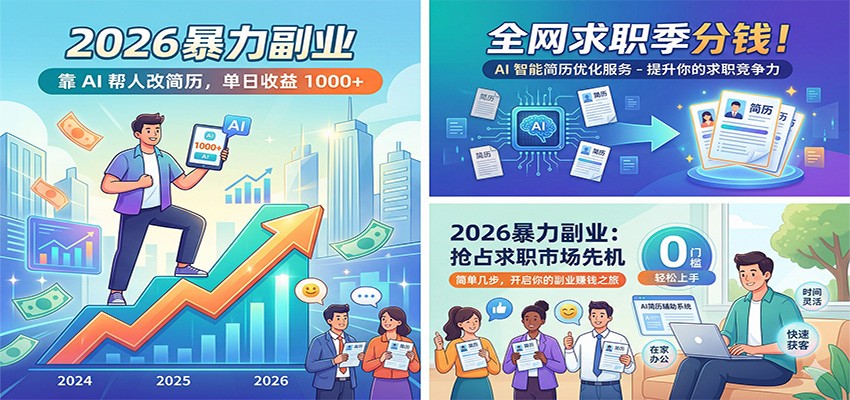2026暴力副业：靠AI帮人改简历，单日收益1000+，全网求职季分钱-轻资本网