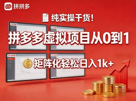 纯实操干货！拼多多虚拟项目从0到1，矩阵化轻松日入1k+【揭秘】-轻资本网