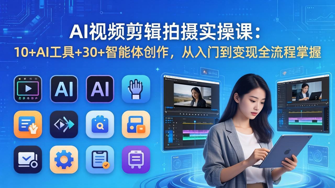 AI 视频剪辑拍摄实操课：10+AI工具+30+智能体创作，从入门到变现全流程掌握-轻资本网