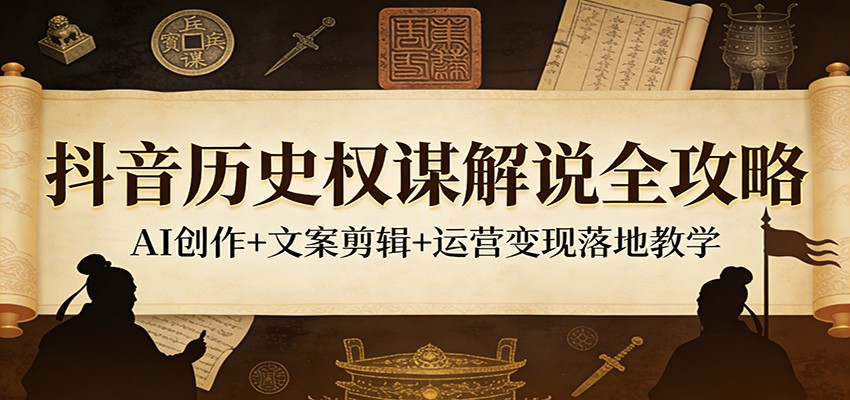 抖音历史权谋解说全攻略：AI创作+文案剪辑+运营变现落地教学-轻资本网