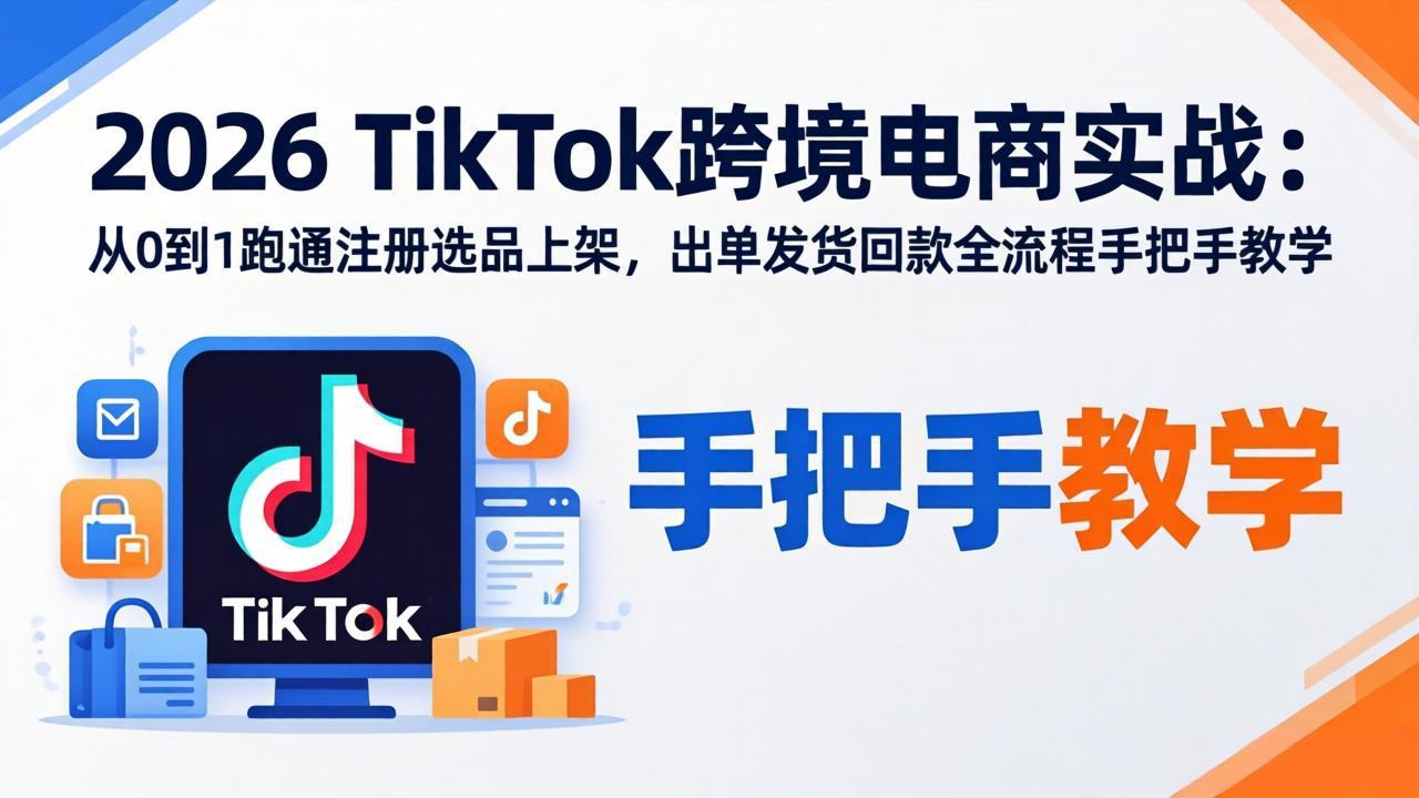 2026TikTok跨境电商实战：从0到1跑通注册选品上架，出单发货回款全流程手把手教学-轻资本网