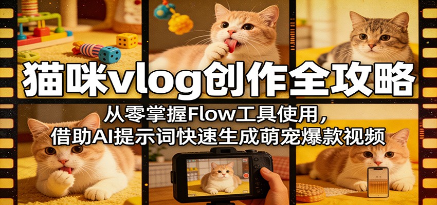 猫咪vlog创作全攻略：从零掌握Flow工具使用，借助AI提示词快速生成萌宠爆款视频-轻资本网