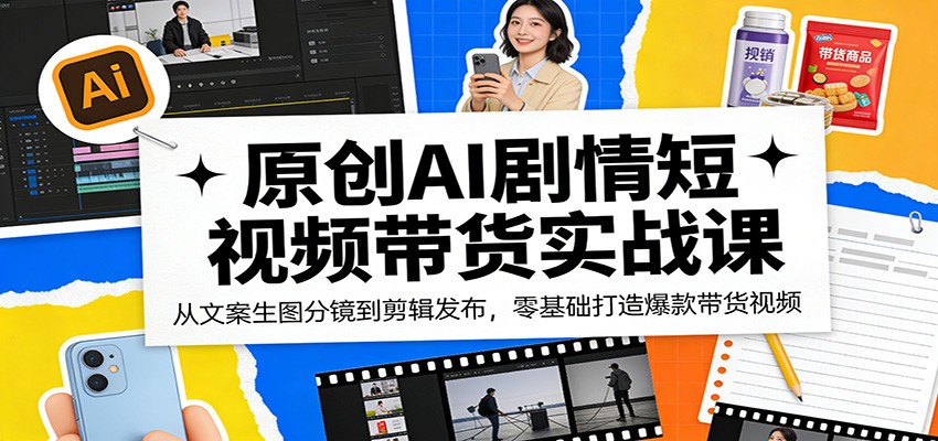 原创AI剧情短视频带货实战课：从文案生图分镜到剪辑发布，零基础打造爆款带货视频-轻资本网