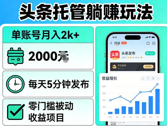 头条托管躺賺玩法，单账号月入2k+，每天5分钟发布即可，零门槛被动收益项目【揭秘】-轻资本网