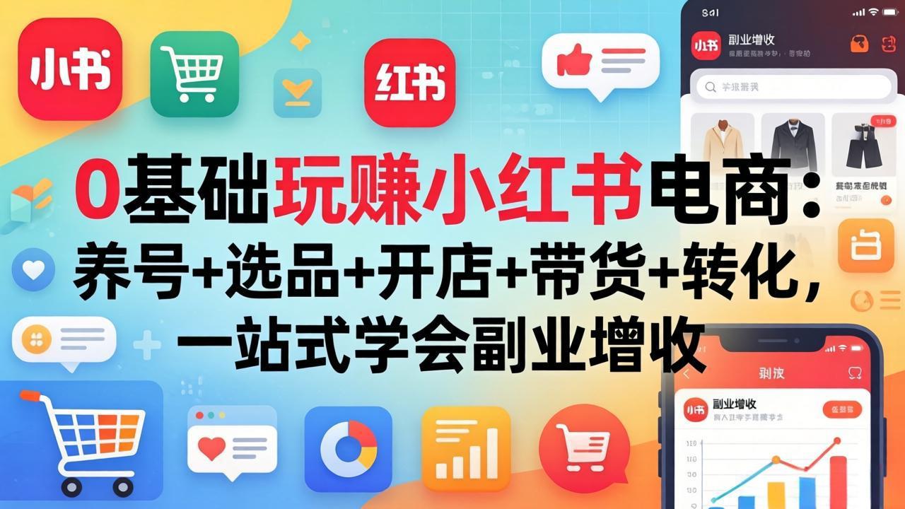 0基础玩赚小红书电商：养号+选品+开店+带货+转化，一站式学会副业增收-轻资本网