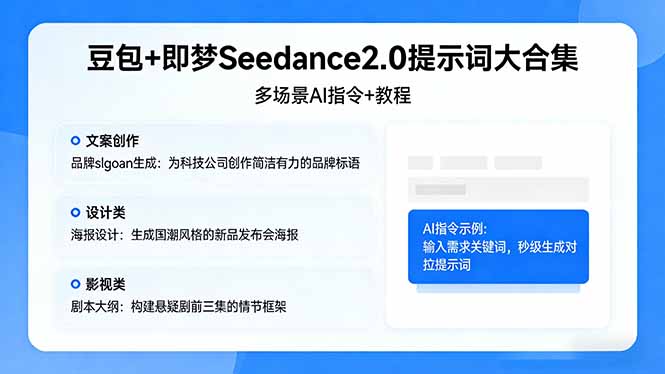 豆包+即梦Seedance2.0提示词大合集：多场景AI指令+教程，解锁文案、设计、影视高效创作-轻资本网