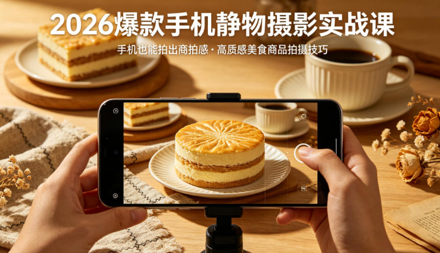 2026爆款手机静物摄影实战课，手机也能拍出商拍感，学会拍出高质感美食商品-轻资本网