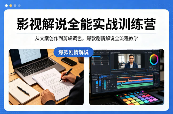 影视解说全能实战训练营：从文案创作到剪辑调色，爆款剧情解说全流程教学-轻资本网