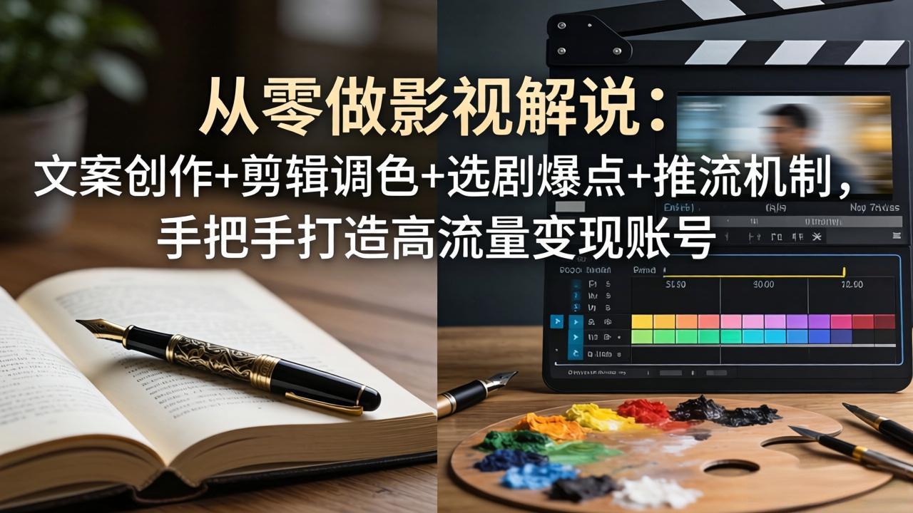 从零做影视解说：文案创作+剪辑调色+选剧爆点+推流机制，手把手打造高流量变现账号-轻资本网