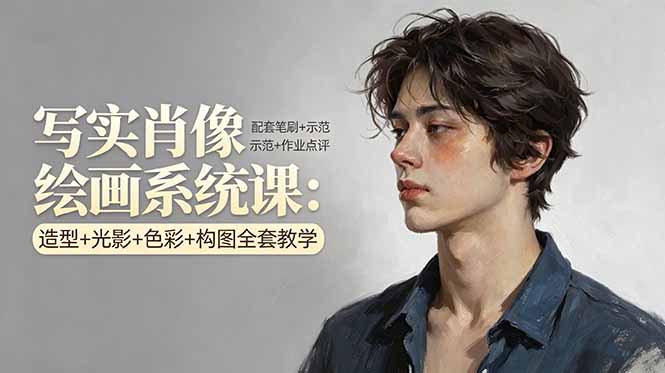 写实肖像绘画系统课：造型+光影+色彩+构图全套教学，配套笔刷+示范+作业点评-轻资本网