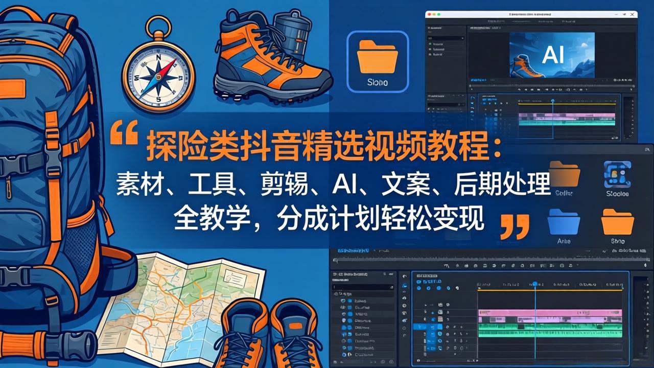探险类抖音精选视频教程：素材、工具、剪辑、AI、文案、后期处理全教学，分成计划轻松变现-轻资本网