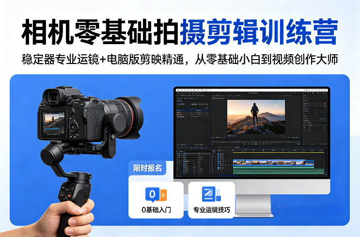 相机零基础拍摄剪辑训练营：稳定器专业运镜+电脑版剪映精通，从零基础小白到视频创作大师-轻资本网