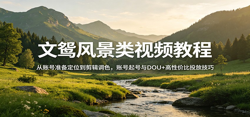 文鸳风景类视频教程：从账号准备定位到剪辑调色，账号起号与DOU+高性价比投放技巧-轻资本网