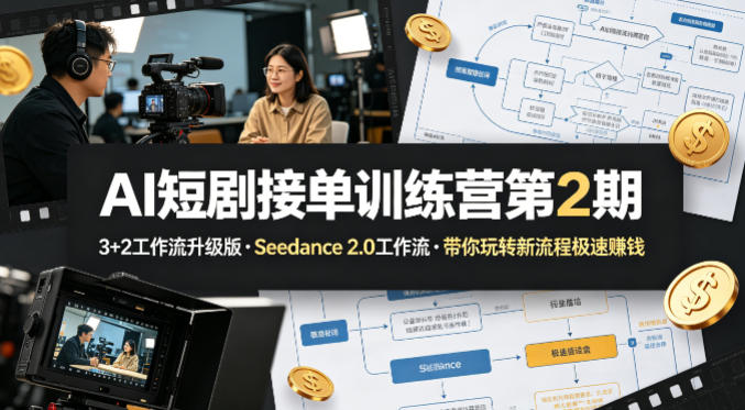 AI短剧接单训练营第2期，3+2工作流升级版，Seedance 2.0工作流，带你玩转新流程极速賺钱-轻资本网