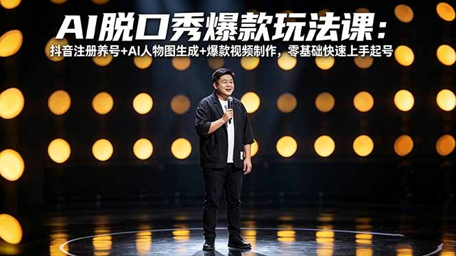 AI脱口秀爆款玩法课：抖音注册养号+AI人物图生成+爆款视频制作，零基础快速上手起号-轻资本网
