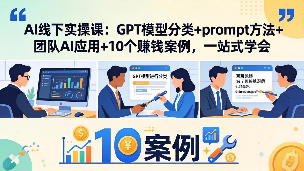 AI线下实操课：GPT模型分类+prompt方法+团队AI应用+10个赚钱案例，一站式学会-轻资本网