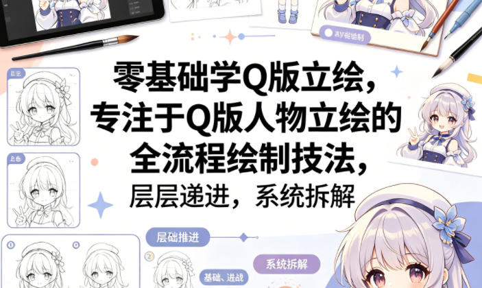 零基础学Q版立绘，专注于Q版人物立绘的全流程绘制技法，层层递进，系统拆解-轻资本网