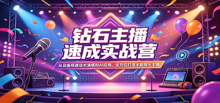 钻石主播速成实战营：从设备搭建话术演唱到AI应用，全方位打造全能娱乐主播-轻资本网